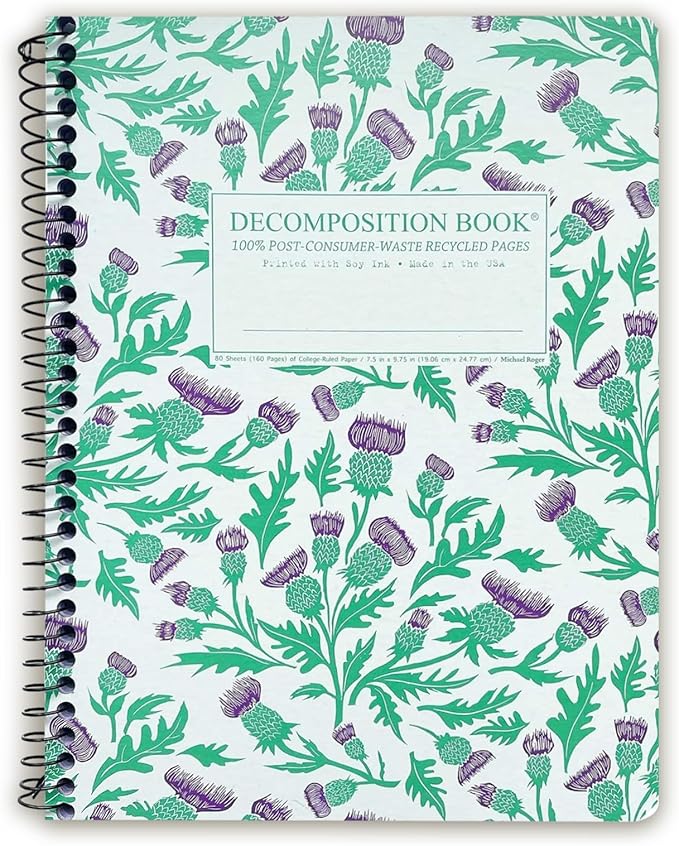 Decomposition Thistles College Ruled Spiral Notebook - 9.75 x 7.5 Journal with 160 Lined Pages - 100% Recycled Paper - Cute Notebooks for School Supplies, Home & Office - Made in USA