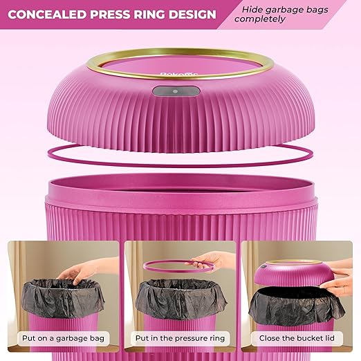 Pukomc Smart Sensor Wastebasket, Convenient and Hygienic Easy to Use, Technology Sensor Waterproof Wastebasket Plastic Trash can for Kitchen, Bathroom, Bedroom, Living Room, Office and Outdoor Pink