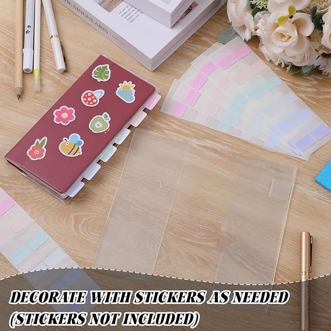 Tinlade 2 Pieces Clear Plastic Cover for Weeks, 8.27 x 7.68 Inches Planner Cover Protector with 120 Color Tabs, Transparent PVC Notebook Strong Plastic Protecting Sleeves for Books (Light Color)