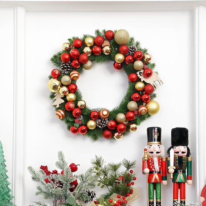 XmasExp 50ct Mini Vintage Christmas Ornaments Set Red and Gold Classic Retro Shatterproof Balls 1.57 Inch Christmas Decorations