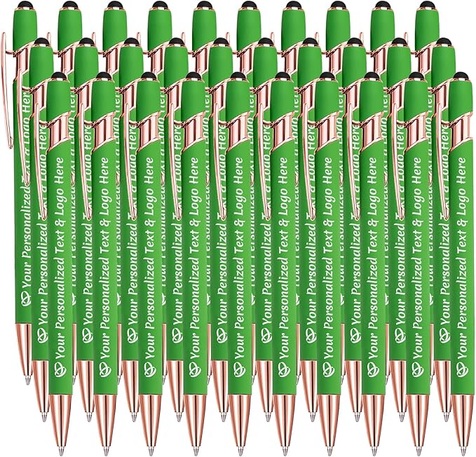 STREADVE Personalized Custom Pens 30 Engraved Writing Pen with Name Logo, Customized Promotional Items Stylus Pen Gifts for Men Women Realtor Nurse Wedding Business, Green