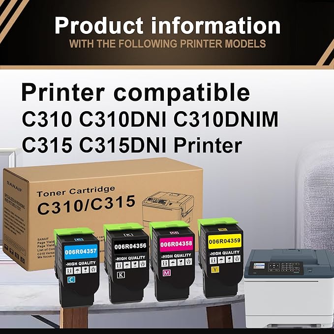 VersaLink C310/C315 Toner Cartridges New Technology High-Yield Replacement for Xerox C310/C315/DNI Series Printer | Replaces 006R04356/006R04357/006R04358/006R04359(BK, C, M, Y)