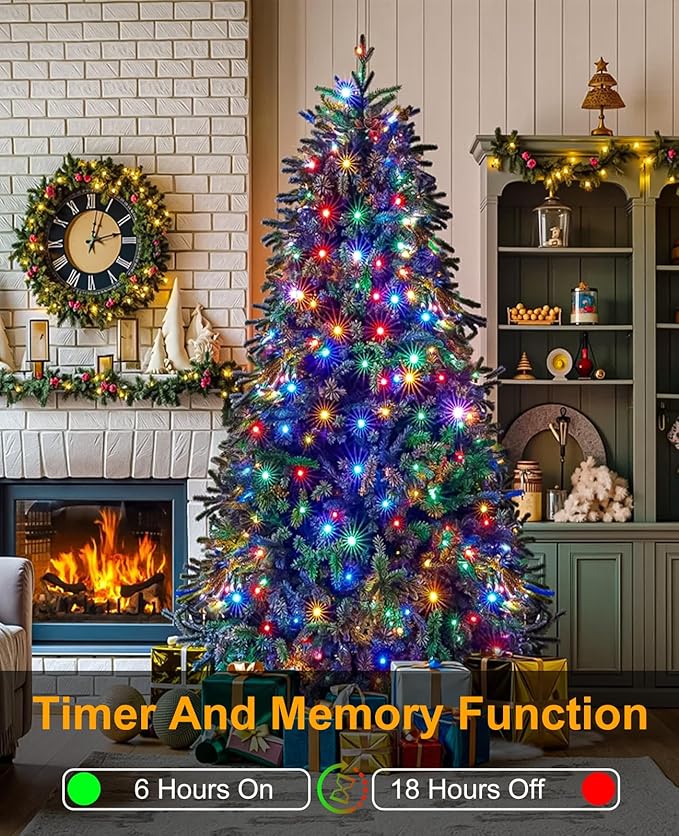 197FT 600 LED Christmas Lights Outdoor, Plug in Christmas Tree Lights 8 Modes, Waterproof Green Wire String Twinkle Lights for Indoor Classroom Garden Patio Party Holiday Decorations, Multicolor