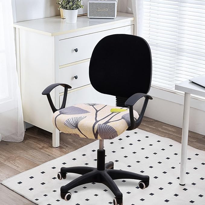 Smiry Printed Office Computer Chair Seat Covers, Stretch Fit Universal Desk Rotating Chair Cover Washable Removable Seat Cushion Protectors - Yellow and Grey