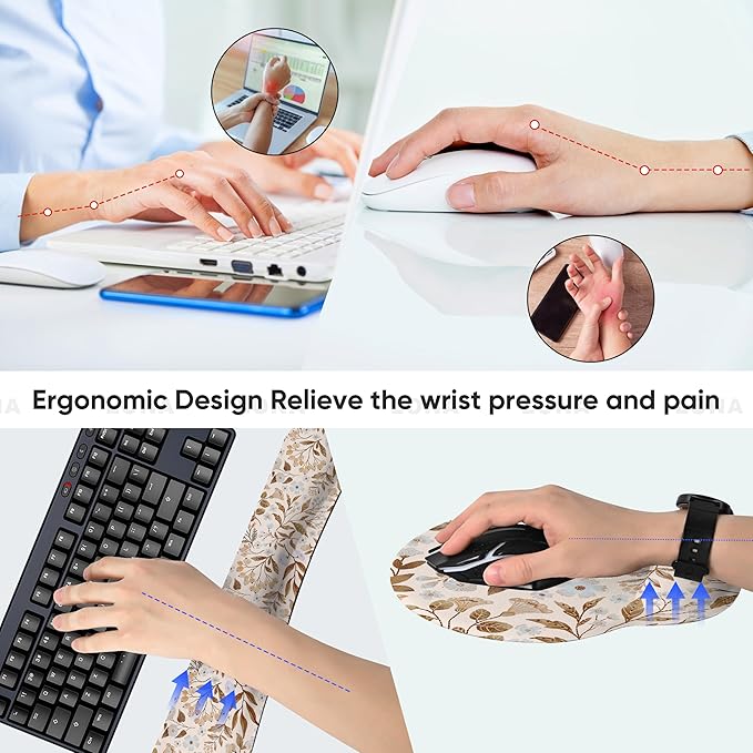RICHEN Mouse Pad and Keyboard Wrist Rest, 3-in-1 Computer Mousepad and Coaster Set, Non-Slip Keyboard Wrist Rest and Mouse Pad Set Ergonomic Design (YKMWR-59)