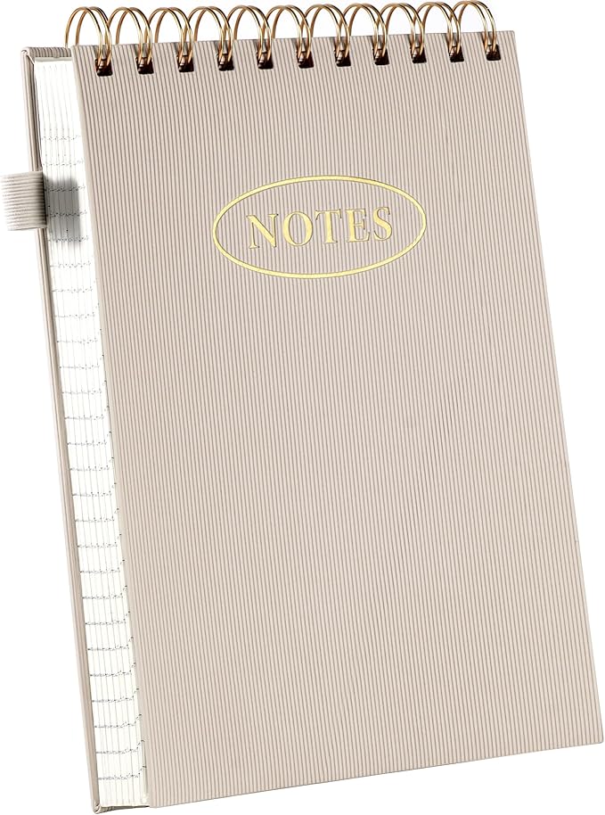 Yoment Top Spiral Notebook 240 Pages Leather Steno Pads 6x9 Top Bound Spiral Notepad 100 GSM College Ruled Notebook Left Handed Notebooks for Work School Office, Beige