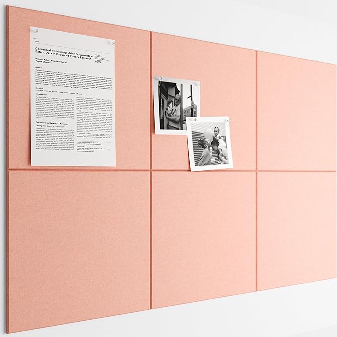 Bumusty Large Cork Board 36"x24" Alternative - 6 Pack Felt Wall Tiles with 40 Safe Removable Adhesive Tabs, 30 Pushpins, Cork Boards for Walls Pin Board Bulletin Board Office Decor (Pink)