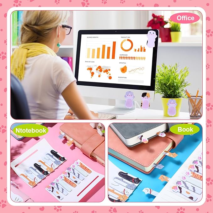 Outus Cat Office Supplies Cute Sticky Notes Paper Clips Gel Ink Pens Cartoon Stickers Party Favor for Cat Lovers Stationery School Office Supplies Desk Accessories(Funny Style)