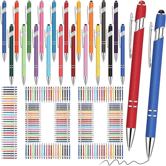 Yeaqee 100 Pieces Ballpoint Pen with Stylus Tip Click, 2 in 1 Black Ink, 1.0 mm Medium Point Stylus Metal Pen for Touch Screen Tablet(Assorted Colors)