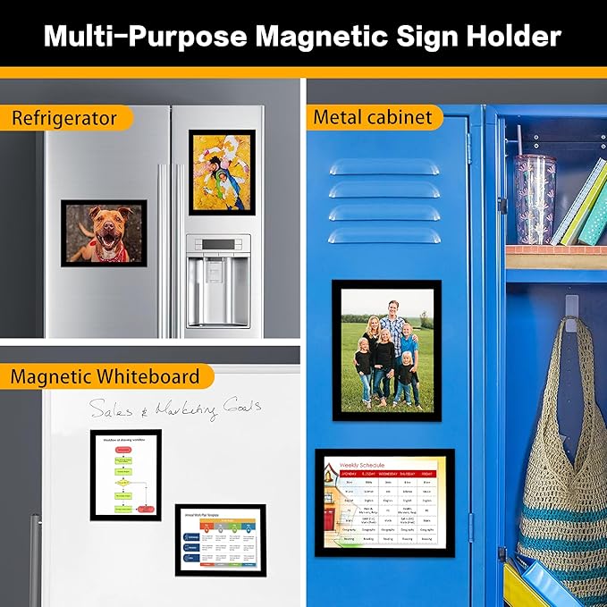 20-Pack Magnetic Sign Holders 8.5 x 11 - Magnetic Frames for Fridge & Metal Surfaces - File/Document/Paper Holders, Picture & Poster Display Frames for Home, Office, Store