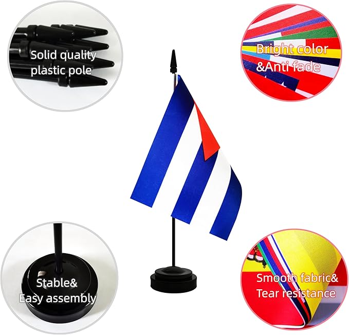2 Pack Cuba Desk Flag, Cuban Table Office Flag with Solid Pole and Stand Base, International Country Flag, Festival Celebration, Classroom Meeting Desktop Decoration (Cuba)