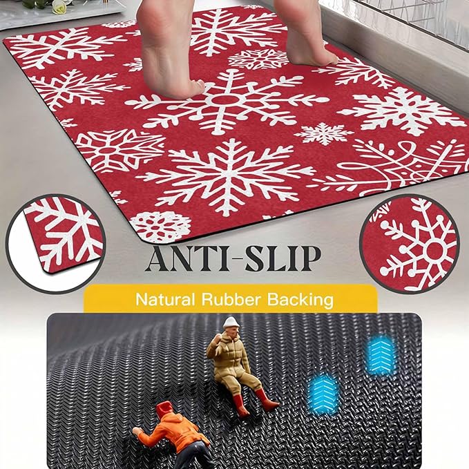 InterestPrint Christmas Red Door Mat Xmas Snowflakes Doormat Washable Floor Mats Outdoor Indoor Non-Skid Area Rug Entry Doormat for Bedroom Living Room Kitchen Nursery, 16" x 24" Inch