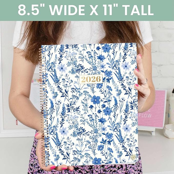 bloom daily planners 2026 Planner (January to December) - 8.5” x 11” Weekly & Monthly Dated Agenda Organizer Book with Stickers & Tabs - Flexible Soft Cover - Blue & White Floral