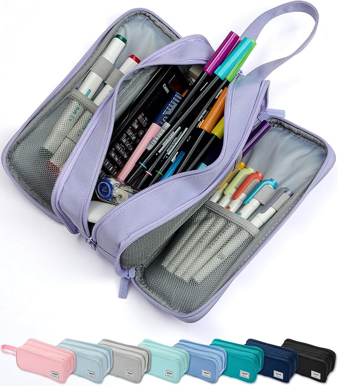 Pencil Case Pouch Box Bag School Supplies Girls Boys Kids, Cute Preppy Stuff Big Capacity Aesthetic Pen Organizer, Back to College Stationary, Purple, Extra Large Style, 2300ml