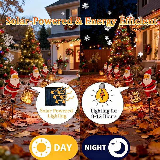 Solar Christmas Lights Outdoor, Waterproof Hanging Metal Watering Can Light Solar Christmas Decorations, Santa Solar Kettle Lights Holiday Displays for Garden Patio Path Yard Lawn