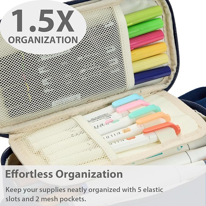 Pencil Case Pouch Box Bag School Supplies Girls Boys Kids, Cute Preppy Stuff Large Big Capacity Aesthetic Pen Organizer, Back to College Stationary, Midnight Blue, Standard Stlye, 1800ml