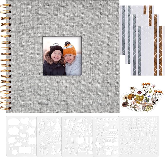 Vienrose 8x8 Inch Scrapbook DIY Small Hardcover Kraft White Pages Scrapbook Photo Album Linen Cover Scrap Book Photo Albums Scrapbooking Supplies Kit for Couple Family Wedding Travel