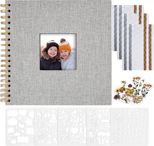 Vienrose 8x8 Inch Scrapbook DIY Small Hardcover Kraft White Pages Scrapbook Photo Album Linen Cover Scrap Book Photo Albums Scrapbooking Supplies Kit for Couple Family Wedding Travel