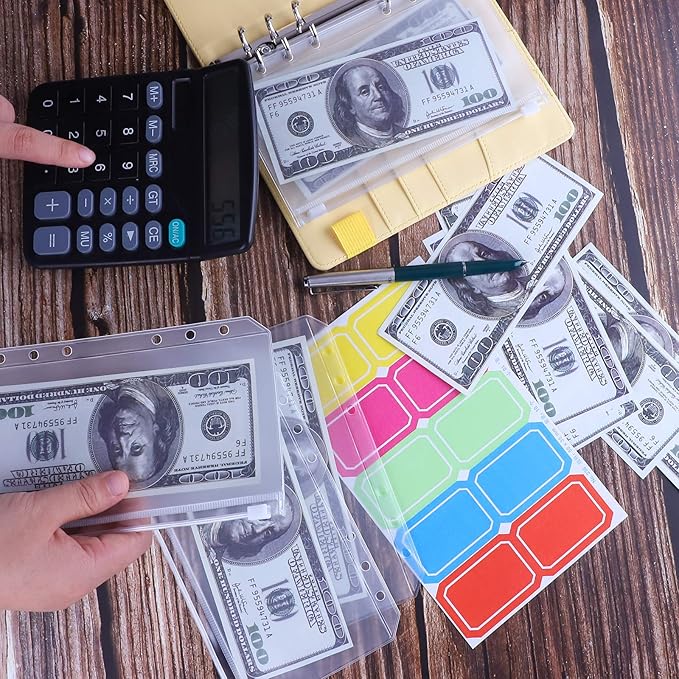 Antner A6 Budget Binder with Zipper Cash Envelopes for Money Organizer & Budgeting, PU Leather Budget Planner Money Saving Binder with Cash Stuffing Envelopes & Labels for Home Office Travel, Yellow