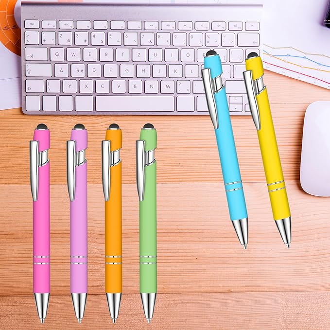 24 Pcs Blue Ink Ballpoint Pen with Stylus Tip 2 in 1 Ballpoint Pen 1.0 mm Blue Ink Metal Stylus Pen for Touch Screens Coworkers, Family, Colleagues, Office (pink colour)