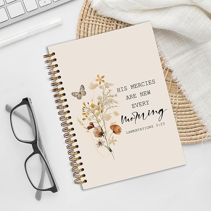 YOU FOUND ME Bible Journal, A5 Spiral Christian Journal with Floral Notebook, HIS MERCIES ARE NEW EVERY MORNING, Bible Verse Gifts for Women Birthday Christmas, Sunday School, Office Supplies