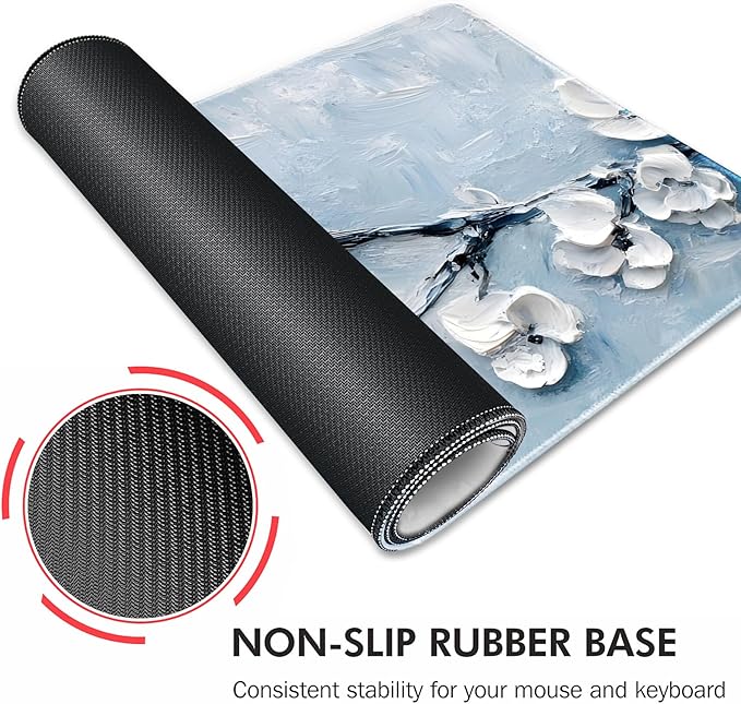Galdas Gaming Mouse Pad XXL XL Large Long Extended Big Mousepad Non-Slip Rubber Keyboard Mouse Pad with Stitched Edges for Laptop Home Office (31.5x11.8x0.08 Inch) -Snow Floral