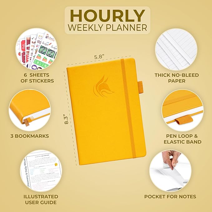 Clever Fox Planner Schedule – Undated Weekly & Monthly Life Planner with Time Slots, Appointment Book & Daily Organizer, A5 (Yellow)