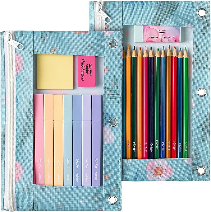 Mr. Pen Zipper Pencil Case Pouch for 3-Ring Binder, 2-Pack