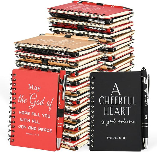 INSADA Christian Prayer Journal Spiral Notebooks Bulk with Pens - Small Notepads (4.13”x5.43”) - Christmas Gifts for Women men,Church Members & Bible Study Groups (60 sets multicolor)