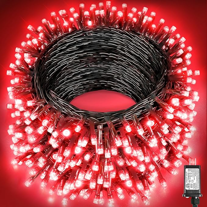 197FT 600 LED Christmas Lights Outdoor, Plug in Christmas Tree Lights 8 Modes, Waterproof String Twinkle Lights for Indoor Room Patio Yard Fence Party Wedding Holiday Decorations, Red