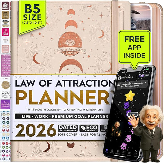 2026 Planner Weekly and Monthly | Law of Attraction Planner with Panduo App | A 12 Month Journey for Productivity, Gratitude & Goal Setting | Includes Foldable Vision Board, Gift Box & Stickers
