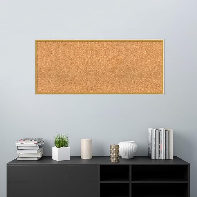 Amanti Art Natural Cork Board for Wall, 21x49 Vision Board with White Frame, Oversize Corkboard Office Decor for Home Organization, Modern Corkboard Pinboard to Display Items for Home Organization in