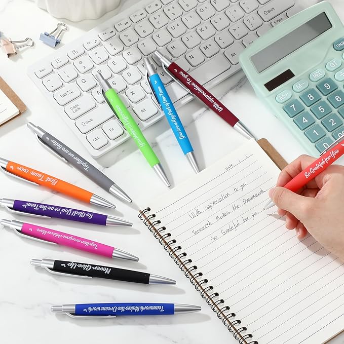 Yeaqee 100 Pcs Inspirational Pens Employee Appreciation Back to School Gifts Motivational Thank You Metal Greeting Quote Ballpoint Pen for Coworker Teacher(Multicolored,Member)
