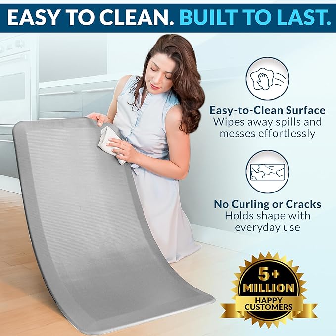 ComfiLife Anti Fatigue Floor Mat – 3/4 Inch Thick Kitchen Mats for Floor, Standing Desk Mat, Kitchen Rug – Comfort at Home, Office – Durable – Stain Resistant – Non-Slip Bottom (20" x 39", Silver)