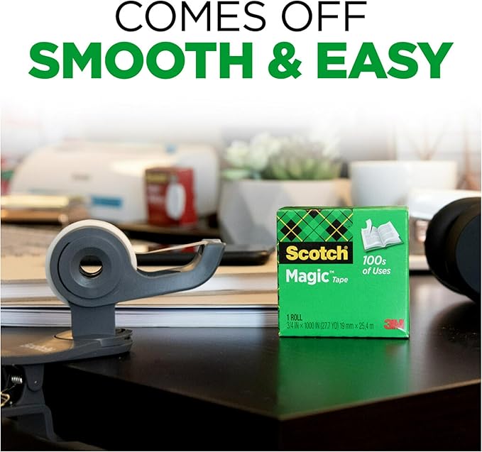 Scotch Magic Tape, 12 Rolls, Numerous Applications, Invisible, Engineered for Repairing, 3/4 x 1000 Inches, Boxed