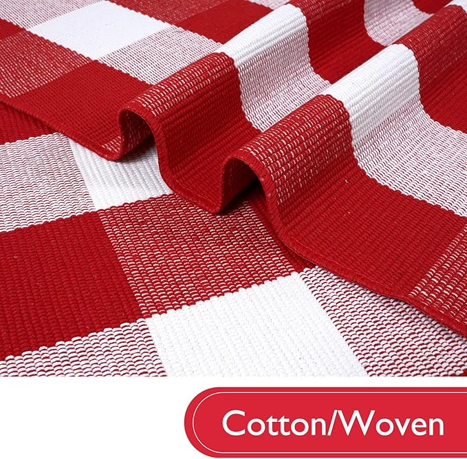 KIMODE Christmas Door Mats Outside 3'x5', Red and White Buffalo Plaid Rug, Farmhouse Christmas Front Door Mat, Washable Reversible Outdoor Christmas Decor for Front Porch Entryway Kitchen