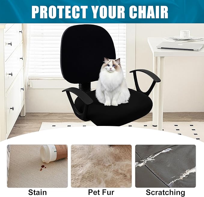 Smiry Printed Office Computer Chair Seat Covers, Stretch Fit Universal Desk Rotating Chair Cover Washable Removable Seat Cushion Protectors - Black