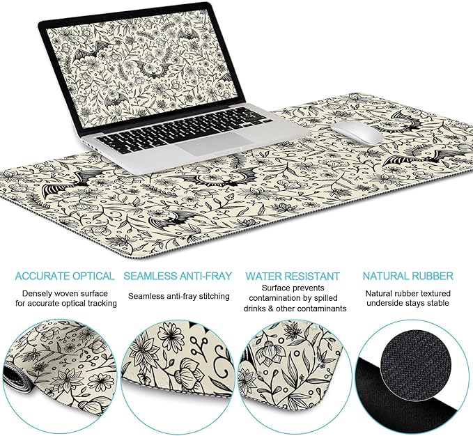 Goth Bat Mouse Pad Set Large Desk Mat for Desktop, Ergonomic Mouse Pad with Wrist Rest for Gaming, Keyboard Mat Wrist Support Cup Coaster Set, Gothic Office Desk Accessories Decor Supplies