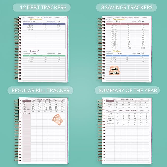 GoGirl Budget Planner & Monthly Bill Organizer – Monthly Financial Book with Pockets. Expense Tracker Notebook Journal, Large (Mint Green)