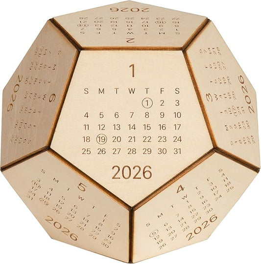 2026 Desk Calendar Wood Dodecahedron, DnD Gifts for Men, Funny Office Gifts for Coworkers, Unique Mens Desk Accessories, Christmas Gift Ideas for Boss Male, Employee, White Elephant Exchange