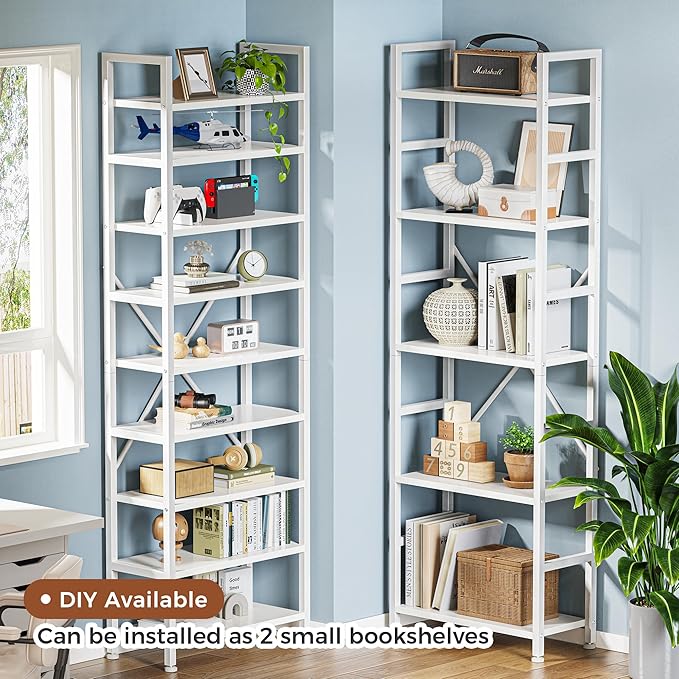 SUPERJARE Triple 5 Tier Bookshelf, Bookcase with 14 Open Display Shelves, Wide Book Shelf Book Case for Home & Office, White