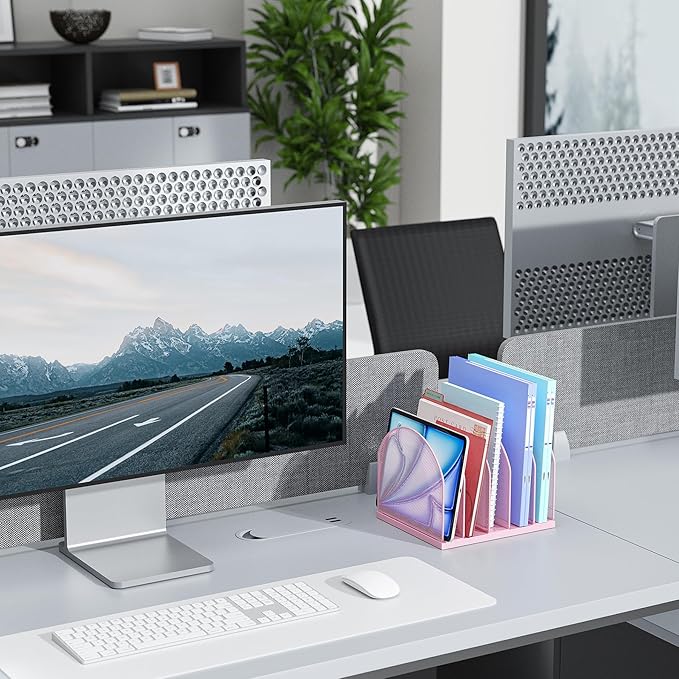 gianotter Desktop File Organizer, Desk Organizer with 5 Compartments, Paper Organizer for Desk, Workspace Organizers for Office Supplies (Pink)