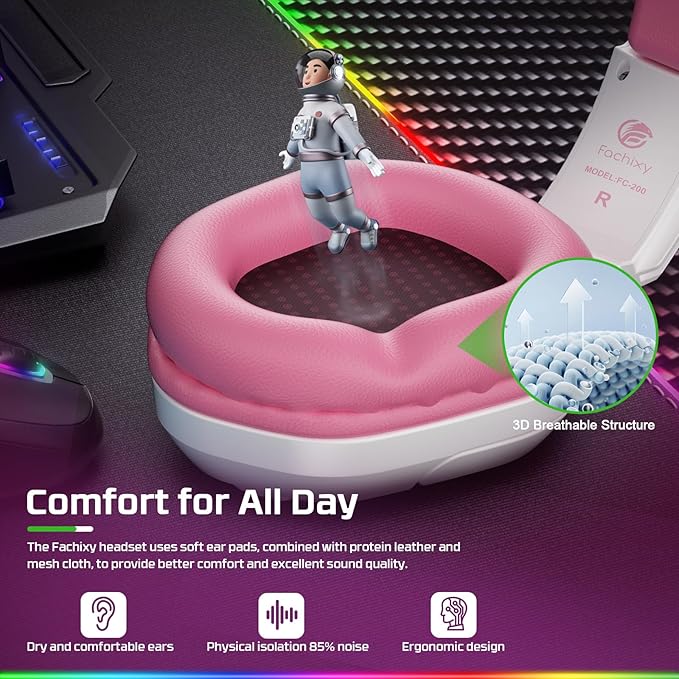 Fachixy FC200 PC Gaming Headset for PS4, PS5, Switch, Xbox One, Mac, Noise Canceling Headphones with Microphone, Computer Headset with 3.5mm Jack & RGB Light