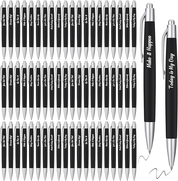 Yeaqee 100 Pcs Inspirational Pens Employee Appreciation Back to School Gifts Motivational Thank You Metal Greeting Quote Ballpoint Pen for Coworker Teacher(Black,Inspirational)