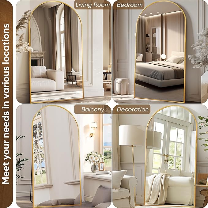 Antok Full Length Mirror, 81"x41" Oversized Floor Mirror Freestanding, Full Body Floor Standing Mirror with Stand, Hanging Mounted for Living Room Cloakroom,Gold,Arched Style