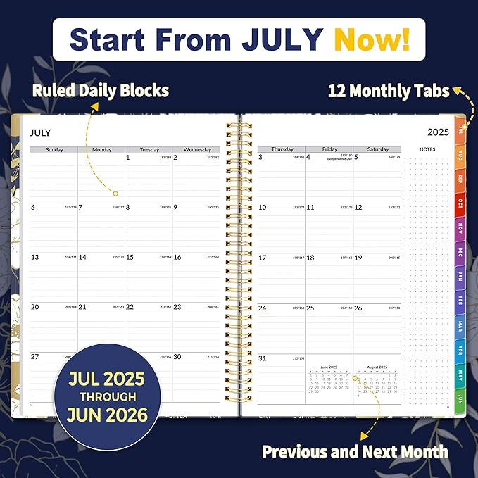 SUNEE 2025-2026 Appointment Book, Quarter-Hourly, Weekly & Monthly - from July 2025 to June 2026, 8.5"x11" Academic Planner, Flexible Cover, Note Pages, Bookmark, Spiral Binding, Vintage