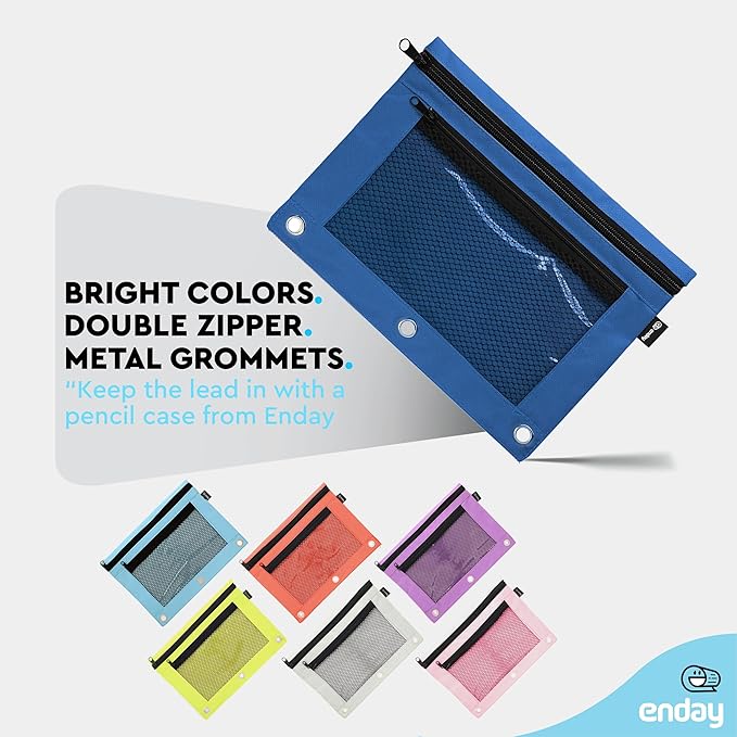 Enday Dark Blue Pencil Pouch For 3 Ring Binder, Zippered Binder Pencil Pouches, 3 Ring Pencil Pouch for Binder, Pencil Case for Binder, Large Pencil Bags for School, Home, and Office