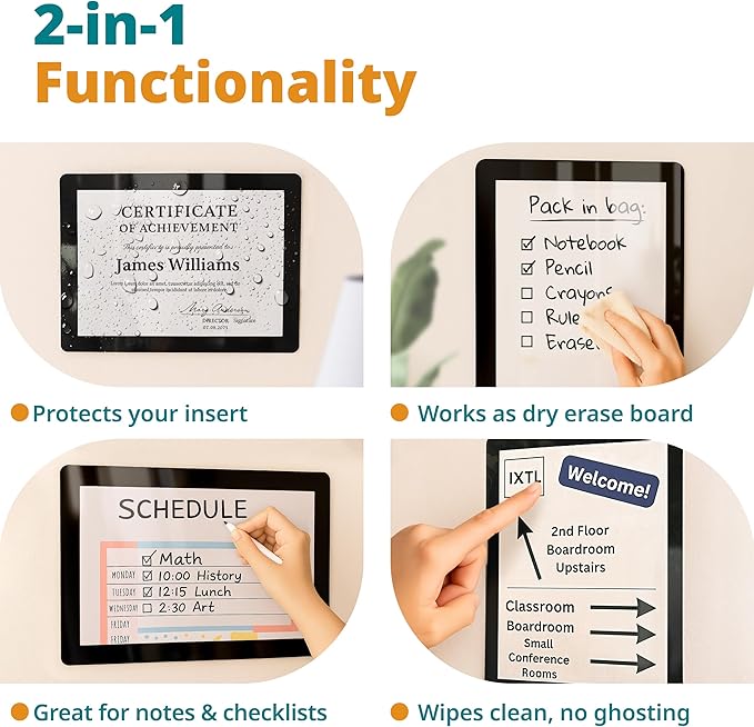 8.5 x 11 Adhesive Wall Frames - Peel & Stick Picture Frames, Wall Sign Holder, Paper Protector Sheets, Certificate Holders, Reusable Picture Frame, Dry Erase, Non Magnetic - Primary, Pack of 5