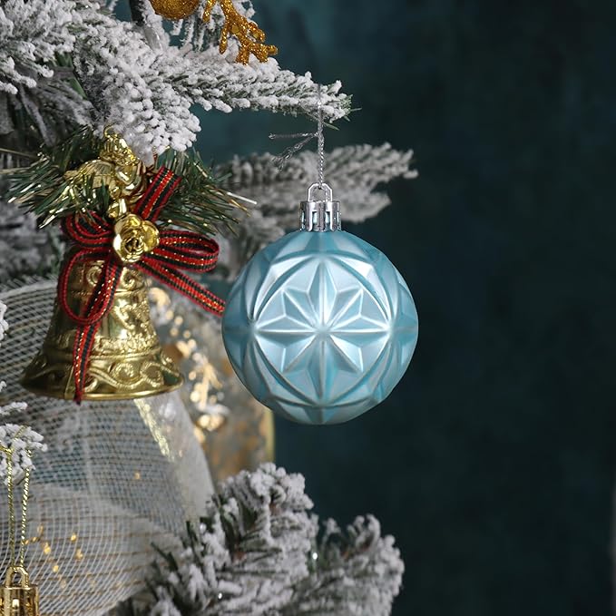 100ct Blue and Silver Christmas Ornaments Set, Shatterproof Christmas Decorations for Tree Plastic Xmas Ball Ornaments with Assortment of Designs and Size for Holiday Party Decor (Black & Silver)