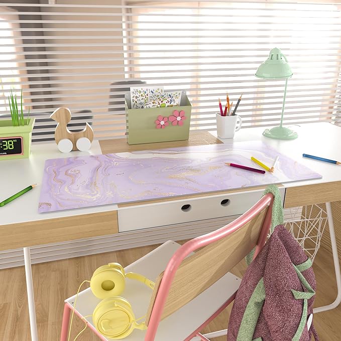 Colorful Star Large Mouse Pad, PU Leather Waterproof Desk Mat, Computer Gaming Mouse Pad, XXL Extended Full Mousepad Non Slip Desk Pad for School Office Home 31.5" x 15.7" - Violet Marble